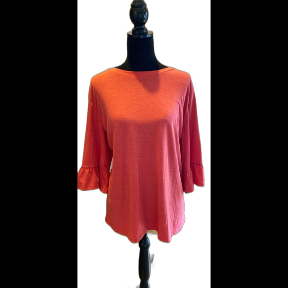 T Shirt Top Size XXL or 2XL Salmon Colored 3/4 Bell Sleeve Button Down Back Cute - Picture 1 of 8